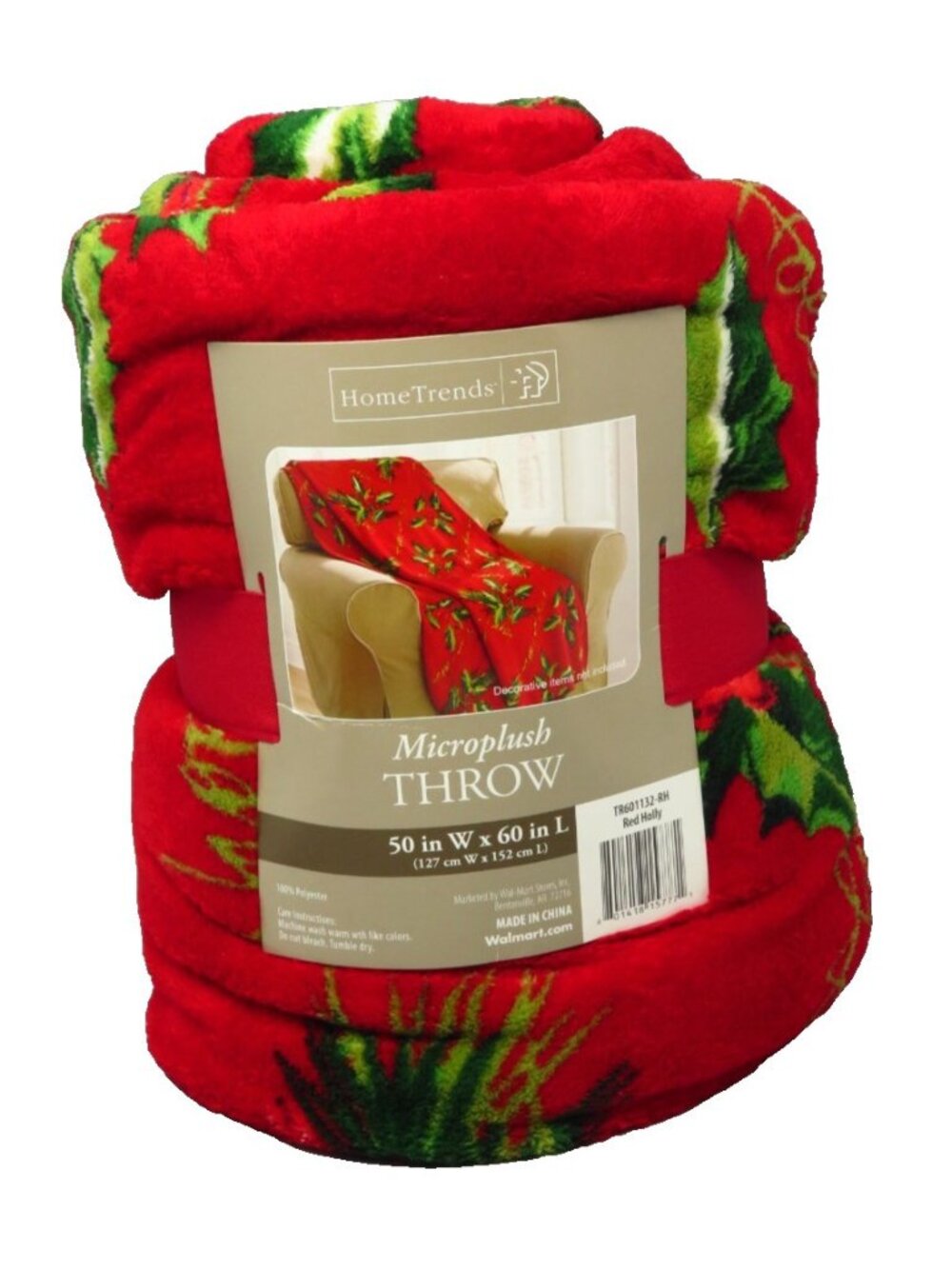 Home Thread Poinsettias 50x60in Soft Plush Throw Blanket Christmas Holiday Bed